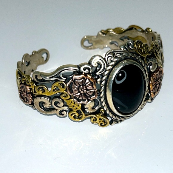 NWOT Carolyn Pollack Sterling Silver Brass Copper Black Onyx Cuff Bracelet - Picture 10 of 10